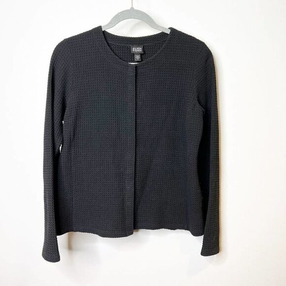 Eileen Fisher Womens Black Long Sleeve Round Neck Cardigan Sweater Size Small - Picture 1 of 6